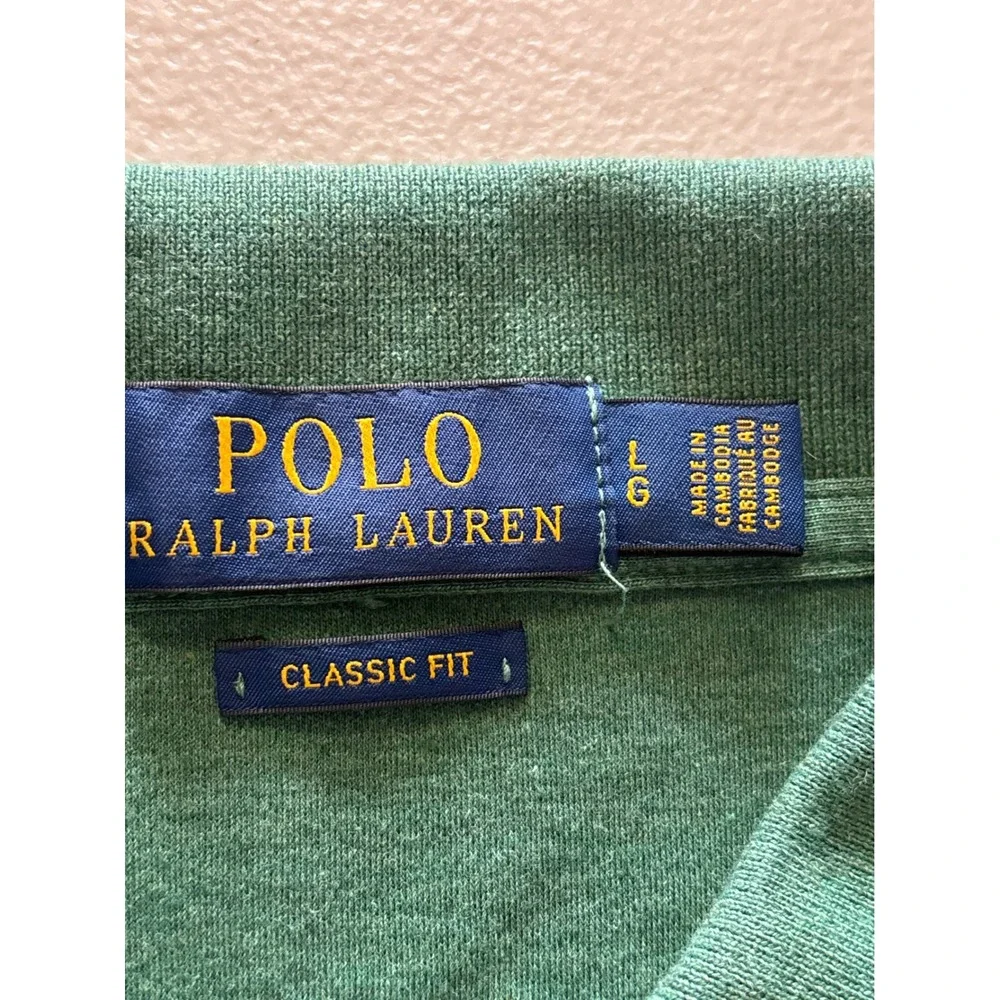 Polo Ralph Lauren Men's Large Classic Green Heather Cotton Collegiate Polo Shirt